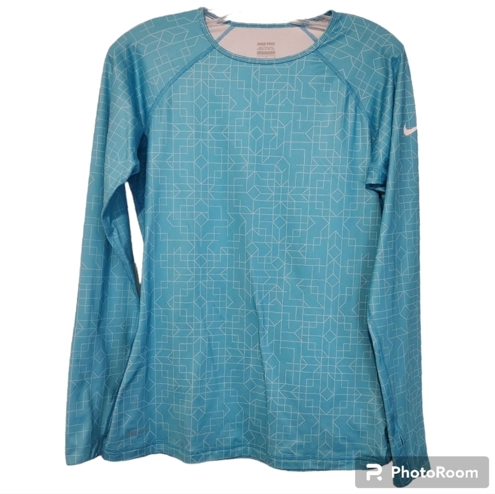 Nike Pro Hyperwarm Geo Print Training Shirt Teal Large